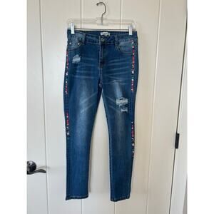 Seen and Be Seen Skinny Embroidered Side Trim Distressed Jeans Size 4